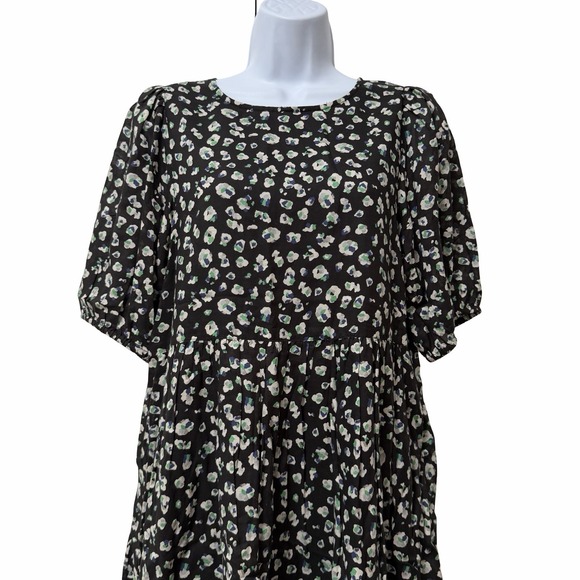 BA&SH Beth Floral Tiered Puff Sleeve Mini Dress Size M Black Dark Cottagecore - Picture 2 of 10